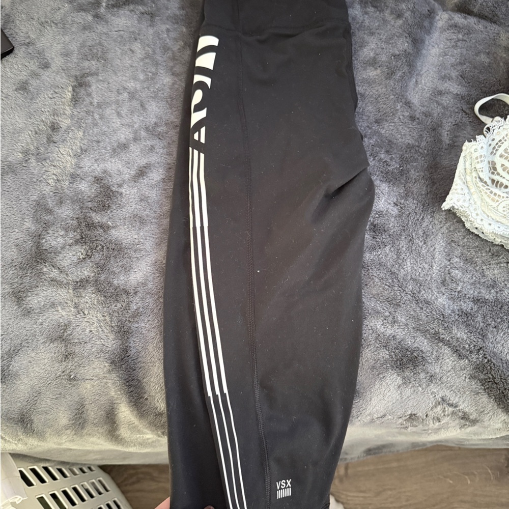 Victoria's Secret Black Leggings with White Stripes